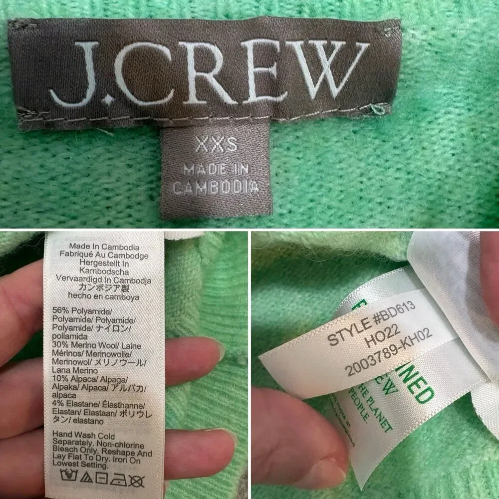 J. Crew Rollneck Sweater Super Soft Yarn Green Size XXS Wool Alpaca Blend
